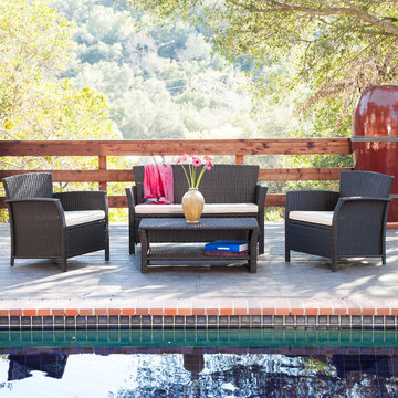 Contemporary Outdoor Patio Ft. Outdoor 4pc Brown Wicker Sofa Set