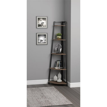 Coaster Transitional Wood Corner Bookcase with 5-Shelf in Walnut