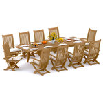 Teak Deals - 11-Piece Outdoor Teak Dining Set, 122" X-Large Rect Table, 10 Warwick Arm Chairs - Our Teak Dining Set is a uniquely modern interplay of very durable teak wood featuring our beautiful Teak Chairs. Our teak wood is certified to withstand the rigors of adverse climates however because of Teak's well known micro-smooth finish and quality craftsmanship many use our furniture indoors as well. Rich in oil finely grained and precisely fashioned with mortise-and-tenon joinery.
