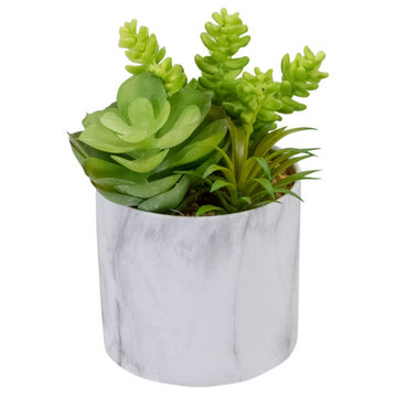 6.5" Green Artificial Succulent Arrangement in Faux Marble Pot