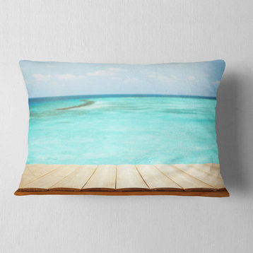 Wooden Planks on Sea Background Seascape Throw Pillow, 12"x20"