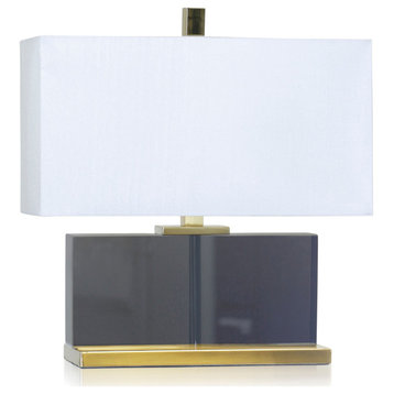 Dann Foley Table Lamp Smoke Grey Glass And Polished Brass White Shade