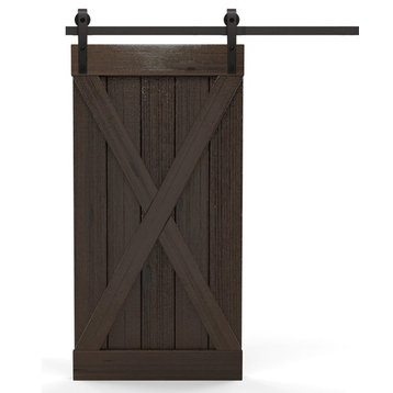 Real Solid Hardwood Double Z Sliding Barn Door, Finished, 26"x84"inches, Tropica