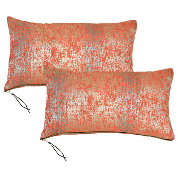 Jacquard Chenille Big Zipper Pillow Cover Set, Orange, 2 Piece, 14"x26"