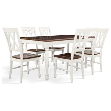 Crosley Furniture Shelby 7 Piece Wood Extendable Dining Set in Distressed White