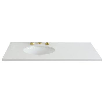 43" White Quartz Countertop and Single Oval Left Sink