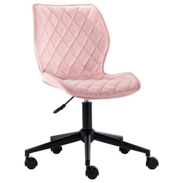Diamond Stitched Black Base Velvet Office Chair, Pink