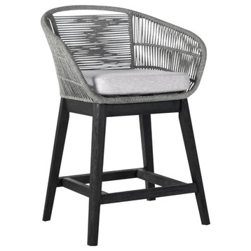 Tutti Frutti Indoor Outdoor Counter Bar Stool Black Brushed Wood with Gray Rope