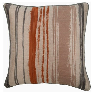Orange Pillow Cover, Rust and Gray Striped 22"x22" Silk, Rustic Martini