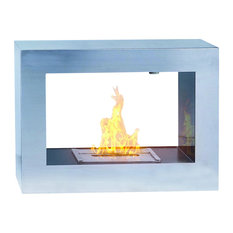 Double Sided Fireplaces | Houzz - PureFlame - Silver Window Modern Freestanding Ethanol Fireplace - Indoor  Fireplaces