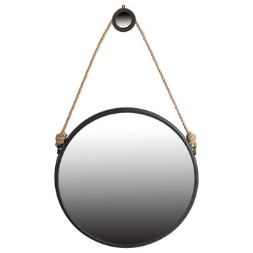 Benzara BM285535 30" Accent Wall Mirror With Rope Hanger & Black Metal Frame