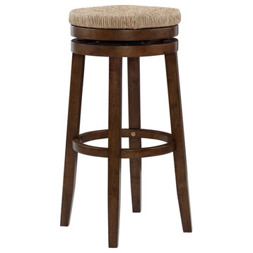 Linon Maya 25" Wood Swivel Seagrass Seat Counter Stool in Walnut Brown