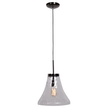 Simplicite 1-Light Bell Glass Pendant, Black Chrome/Clear Glass, Replaceable LED
