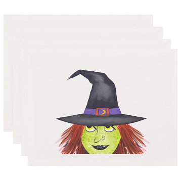 Peek A Boo Witch 18"x14" Cream Halloween Print Placemat, Set of 4