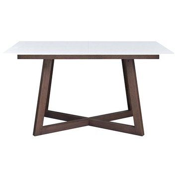 Brish Glass Top Dining Table With Extension, White