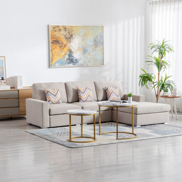 Nolan 124" Linen 4Pc Reversible Sectional Sofa Chaise with Pillows and Interchan