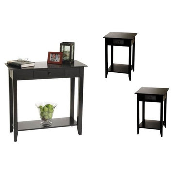 3 Piece Living Room Table Set with Hall Table and (Set of 2) End Tables in Black
