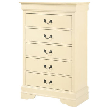 Maklaine Traditional Engineered Wood 5 Drawer Chest in Beige