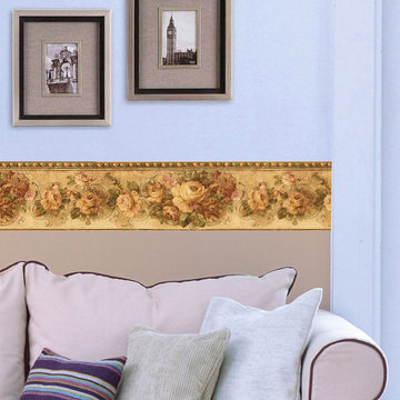 Washable Floral Wallpaper Border With Bloomed Colorful Roses Any Room 15'x7''