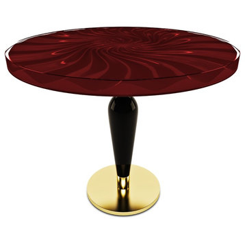 Modern Spiral Wavy Dining Table, Epoxy Resin & Wood, Red