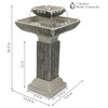 Sunnydaze 2-Tier Square Bird Bath Outdoor Water Fountain 25" Feature With LEDs