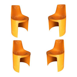 Set of 4 Early Swedish Orange Plastic Stacking Side Chairs by Overman - Furniture