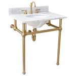 Water Creation - Embassy 30" Wash Stand Set, Gold, Satin Brass F2-0012 Faucet - The compelling design of this Carrara white marble console sink with solid brass stand sparkles both contemporary and traditional thoughts suitable for any applications. A shiny bar across the front of deluxe, substantial brass legs not only improves stability but also provides a location from which is perfect for hanging towels and washcloths. This stand combines the multiple finishes of the metal structure to durable materials and compact dimensions, features that make it a great fit for a sophisticated bathroom.