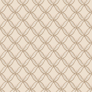 Geometric Textured Wallpaper With Petals, Cream Gold White, 1 Roll