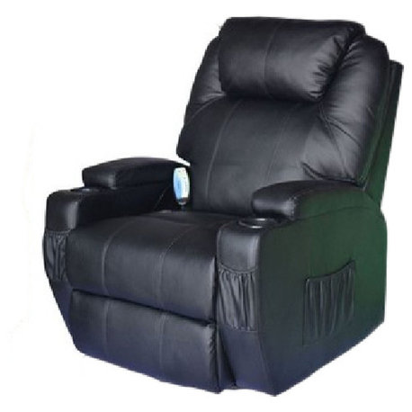 Heated Massage Recliner Sofa Chair Deluxe Lounge Executive With Control, Brown