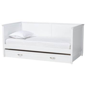 Viva Classic White Finished Wood Twin Size Daybed with Roll-Out Trundle