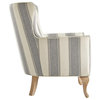 Comfortable Accent Chair, Padded Seat & Flared Arms With Nailhead, Gray Stripe