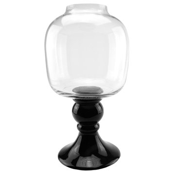 17.75" Transparent and Jet Black Glass Pedestal Pillar Candle Holder