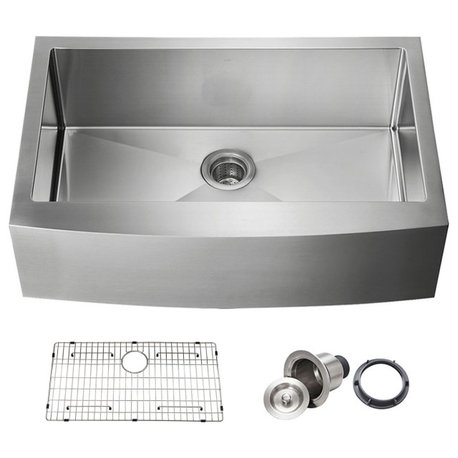 KIBI Handcrafted Farmhouse Apron Single Bowl Stainless Steel Kitchen Sink, 33"