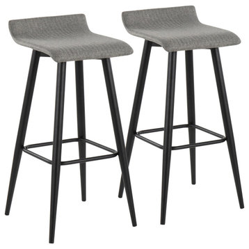 Ale Fixed-Height Bar Stool, Set of 2, Black Steel, Gray Fabric