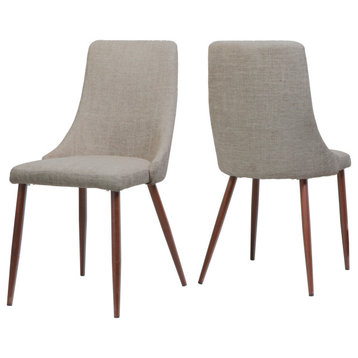 GDF Studio Soloman Fabric Dining Chairs With Wood Finished Legs, Set of 2, Wheat