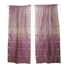 Mogul Interior - 2 Indian Silk Sari Curtain Drape Violet Window Treatment Panel 96x44 - Curtains