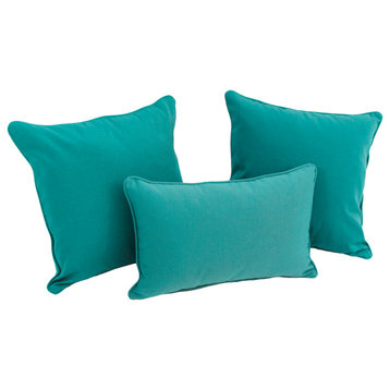 Double-Corded Solid Twill Throw Pillows With Inserts, Set of 3, Aqua Blue