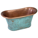 SanSiro - Air Jetted Copper French Bateau Bathtub With Lacquered Aged Verdigris Exterior, - Air Jetted 79" Solid Copper French Bateau Bathtub with a Polished Copper Exterior