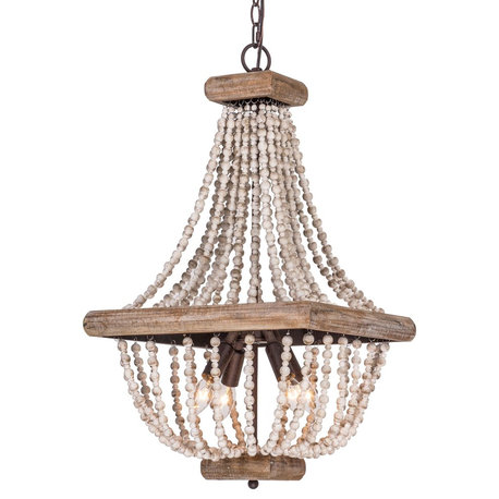 Farmhouse 4-Light Wood Beaded Chandelier Candle Empire Chandeliers