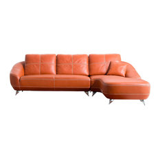 Burnt Orange Curved Chaise Leather Modern Sofa Contemporary Design Taupe NEW