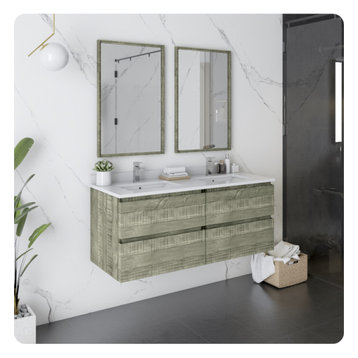 Fresca Formosa Wall Hung Double Sink Bathroom Vanity with Mirrors, Sage Gray, 48"