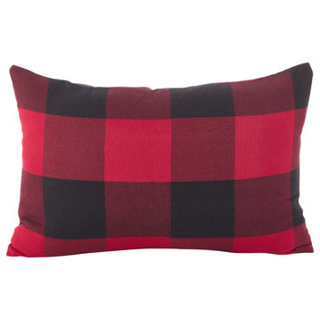 Buffalo Check Plaid Design Cotton Down Filled Throw Pillow, 13"x20", Red