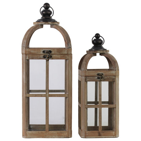 Leesburg 2-Piece Wooden Lantern Set, Natural Brown