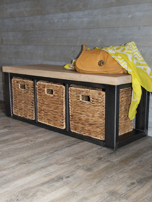 Meuble bas de rangement banc en bois et métal