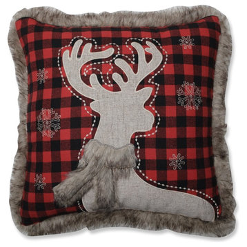 Fur Reindeer Square Red/Black Throw Pillow, 18"