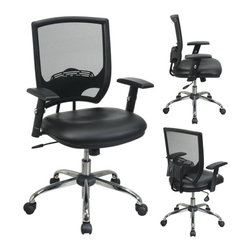 Black Screen Back Mesh Office Chair with Faux Leather Seat with Adjustable Arms - Office Chairs