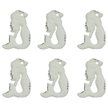 Set of 6 White Painted Cast Iron Mermaid Drawer Pull Rustic Furniture Decor Kno