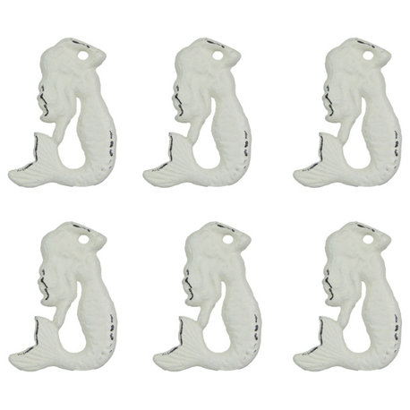 Set of 6 White Painted Cast Iron Mermaid Drawer Pull Rustic Furniture Decor Kno