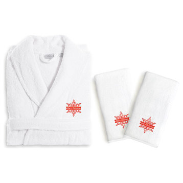 Monogrammed Luxury Hand Towels and Terry Bathrobe Set With Merry Christmas, 49"