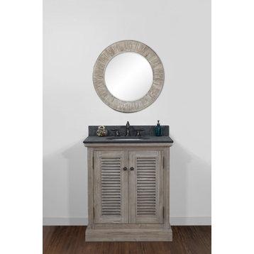 Recycled Fir Single Sink Vanity With Polished Surface Granite Top, 30"
